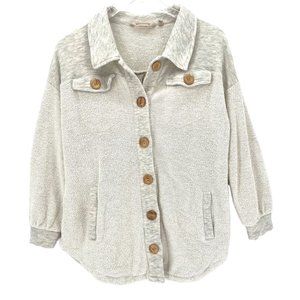 Soft Surroundings Terry Knit Button Front Shirt Jacket Shacket Grey Size Large